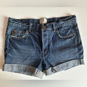 Maison Scotch Vtg Blue Jean Shorts Studded Details Rolled Hem - Waist 32 (XL)